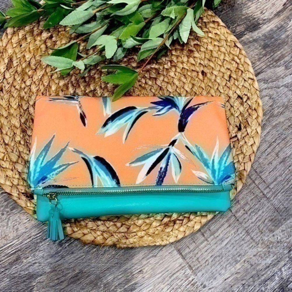 Rachel Pally coral and turquoise clutch NWOT